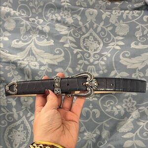 Brighton Blue Gray Croc-Embossed Belt with Silver Buckle genuine leather